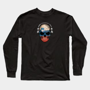 Dark Skull Deejay with Slovenian Flag Long Sleeve T-Shirt